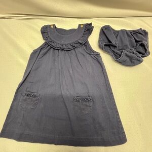 RALPH LAUREN Toddler Girls Navy Polo Dress & Bloomers W Buttons Sz 18 Months